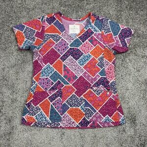 Vera Bradley Womens Small Patchwork‎ Floral V-Neck Scrub Top Pockets Nurse